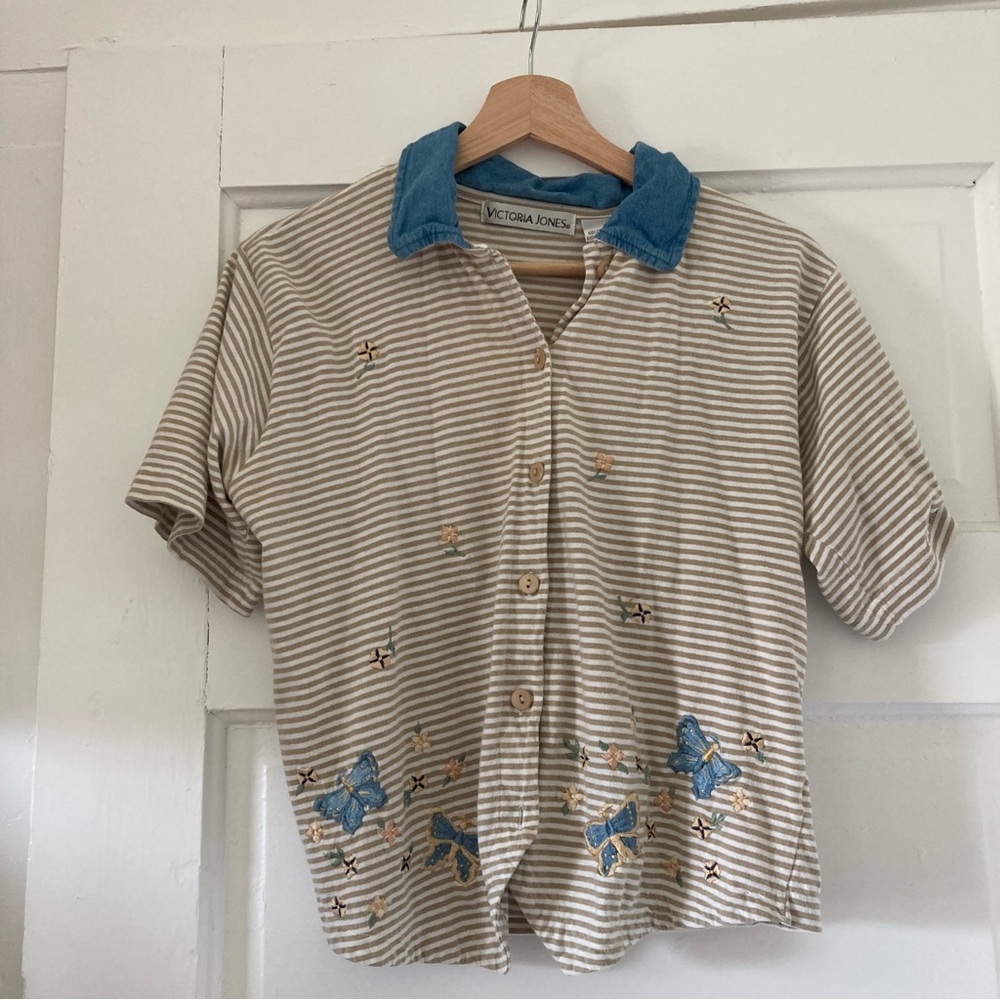 Vintage crop button up denim collar